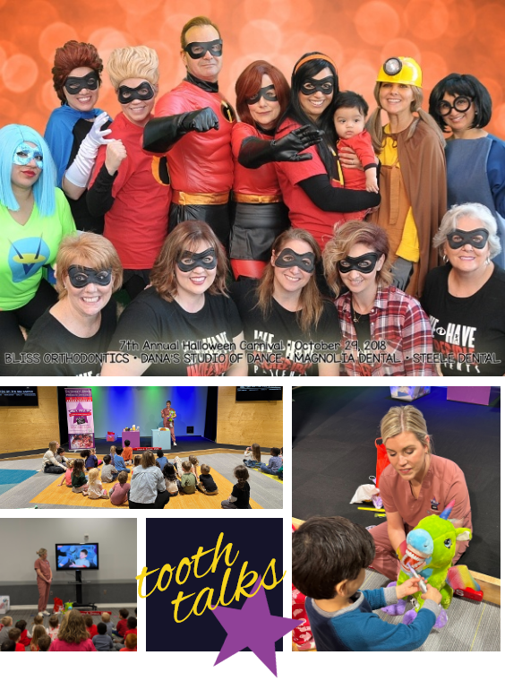 Doctor Steele and her pediatric dental team wearing superhero costumes