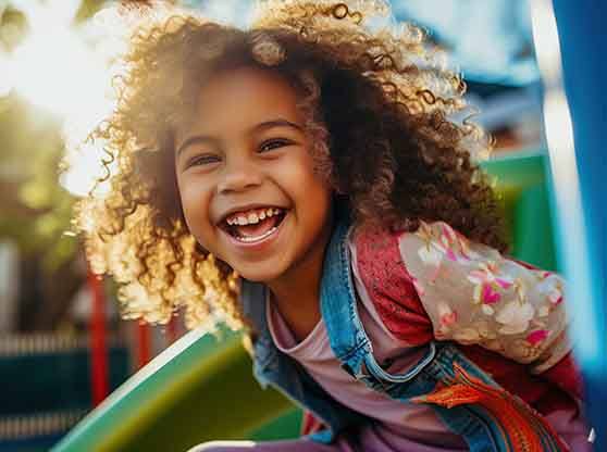 Little girl playing outside and smiling